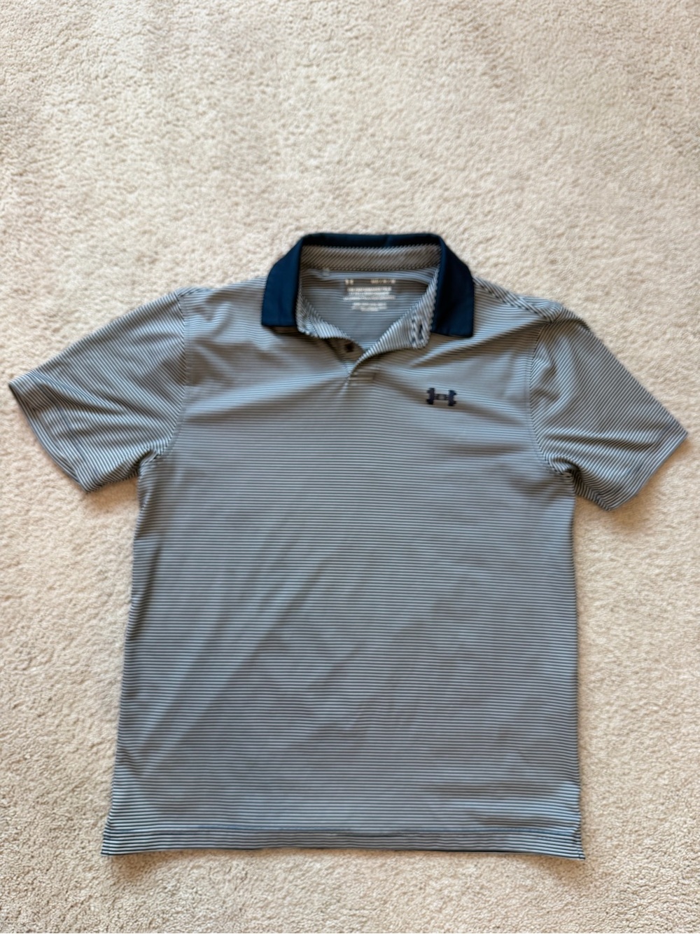 Under Armour Men’s Light Gray Micro-Striped Polo with Navy Collar
